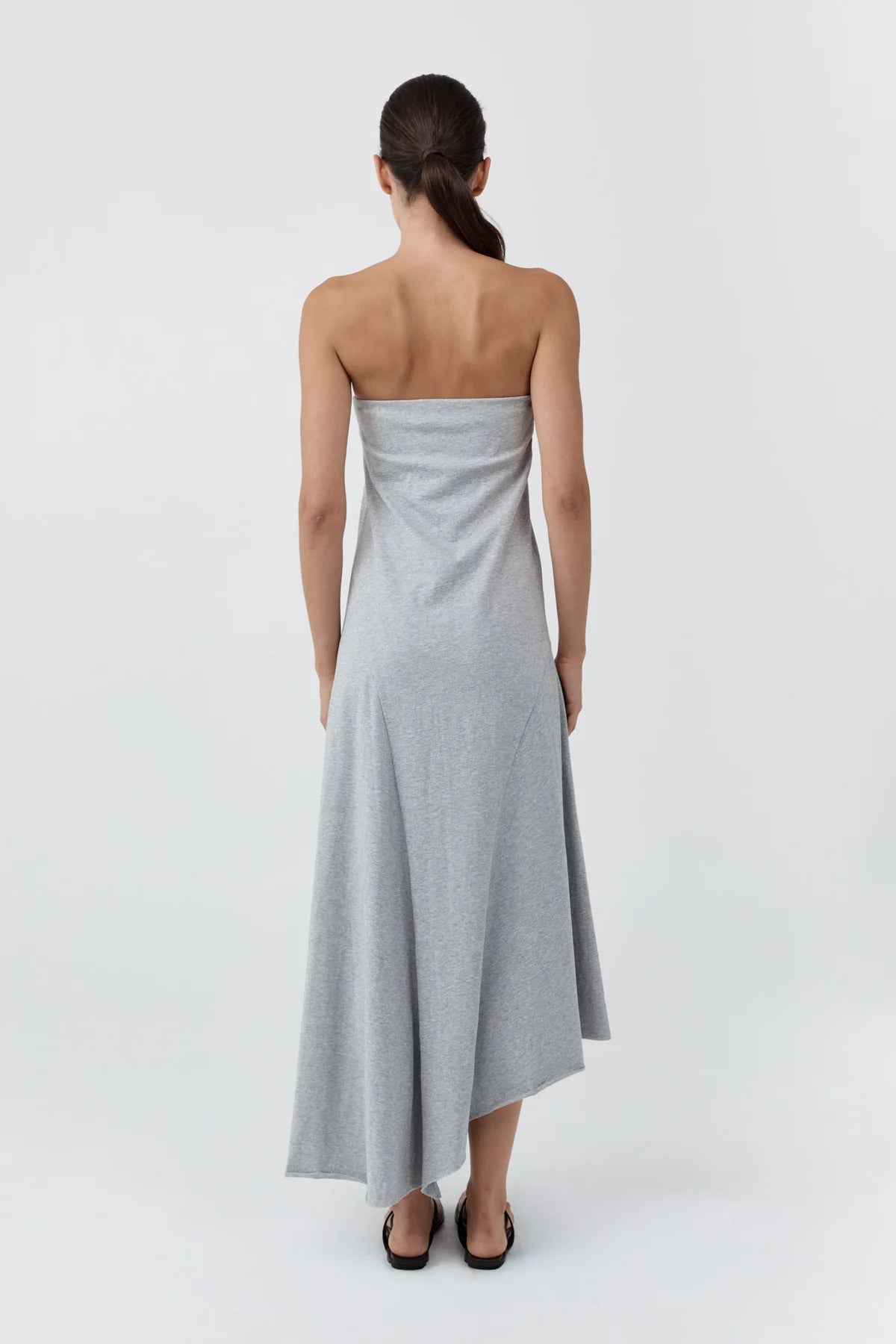 STRAPLESS COTTON JERSEY DRESS - LIGHT GREY MARLE