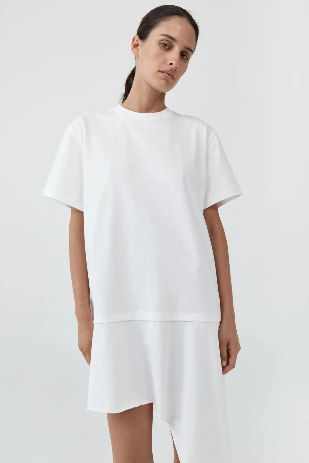 LAYERED TEE MINI DRESS - OFF WHITE