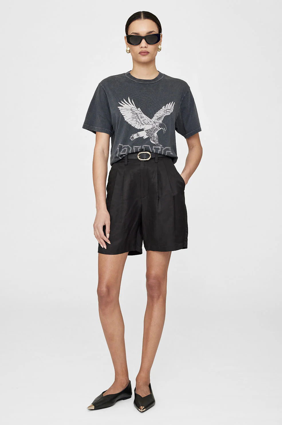 LILI RETRO EAGLE TEE - WASHED BALCK