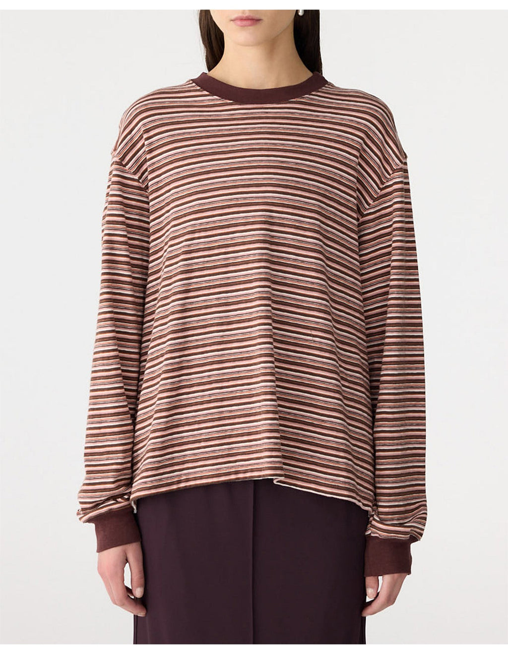 STRIPE SLOUCH L/S T-SHIRT - PINK/ORANGE/PLUM