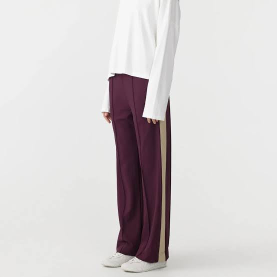 TWILL STRIPE DETAIL PANT - BURGUNDY/LIGHT TAN