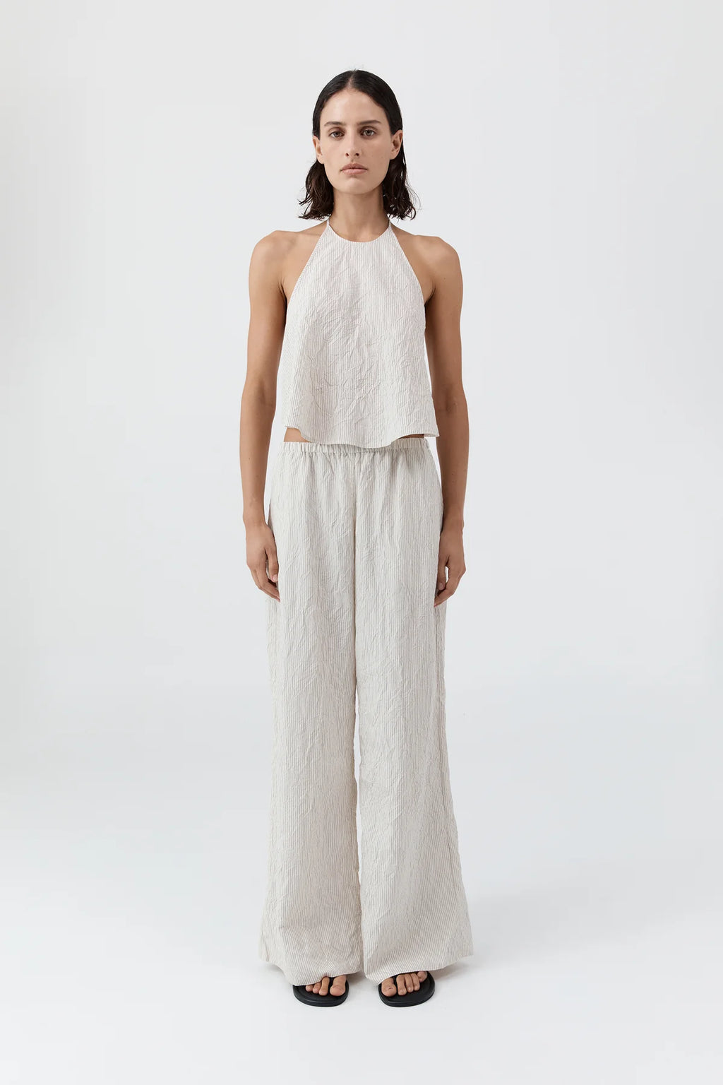 CRUSHED HALTER TOP - PETITE PINSTRIPE