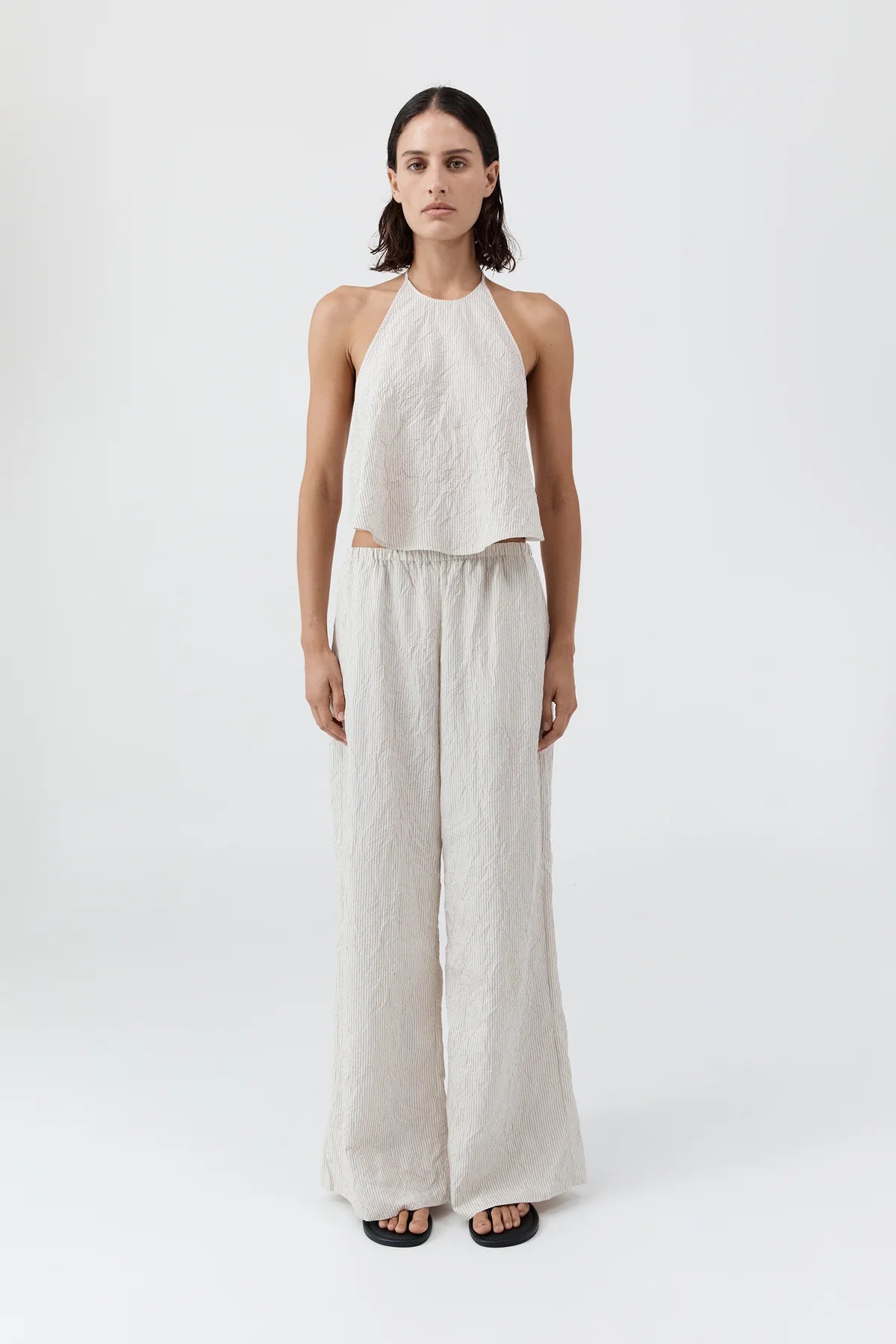CRUSHED HALTER TOP - PETITE PINSTRIPE