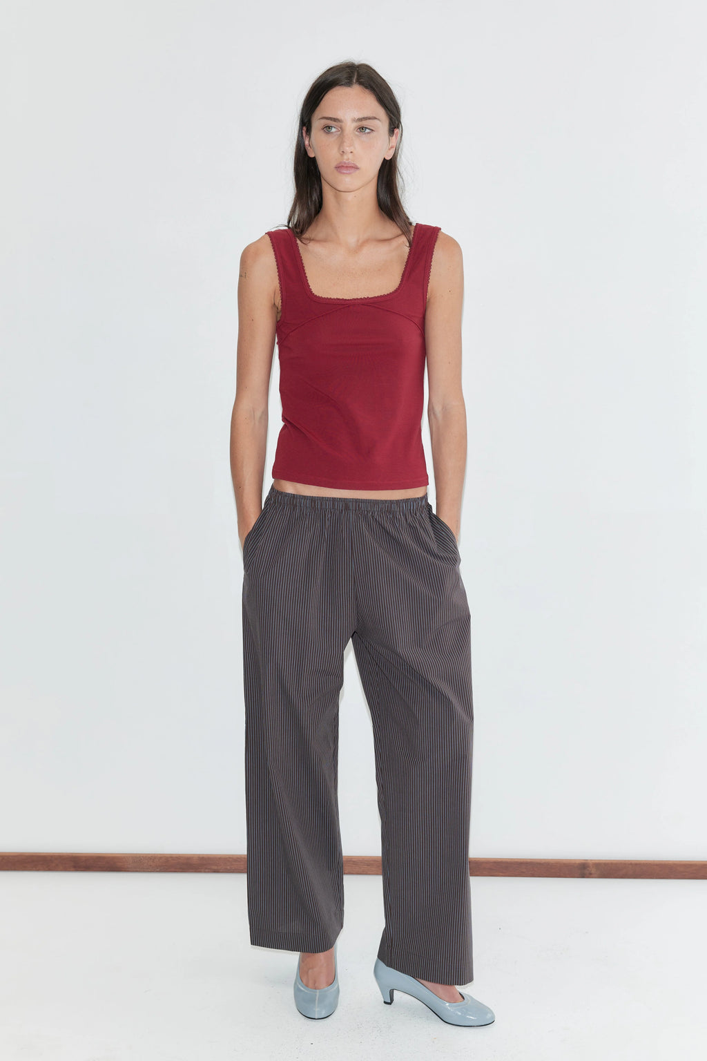 EASE TROUSER - BROWN BLUE STRIPE