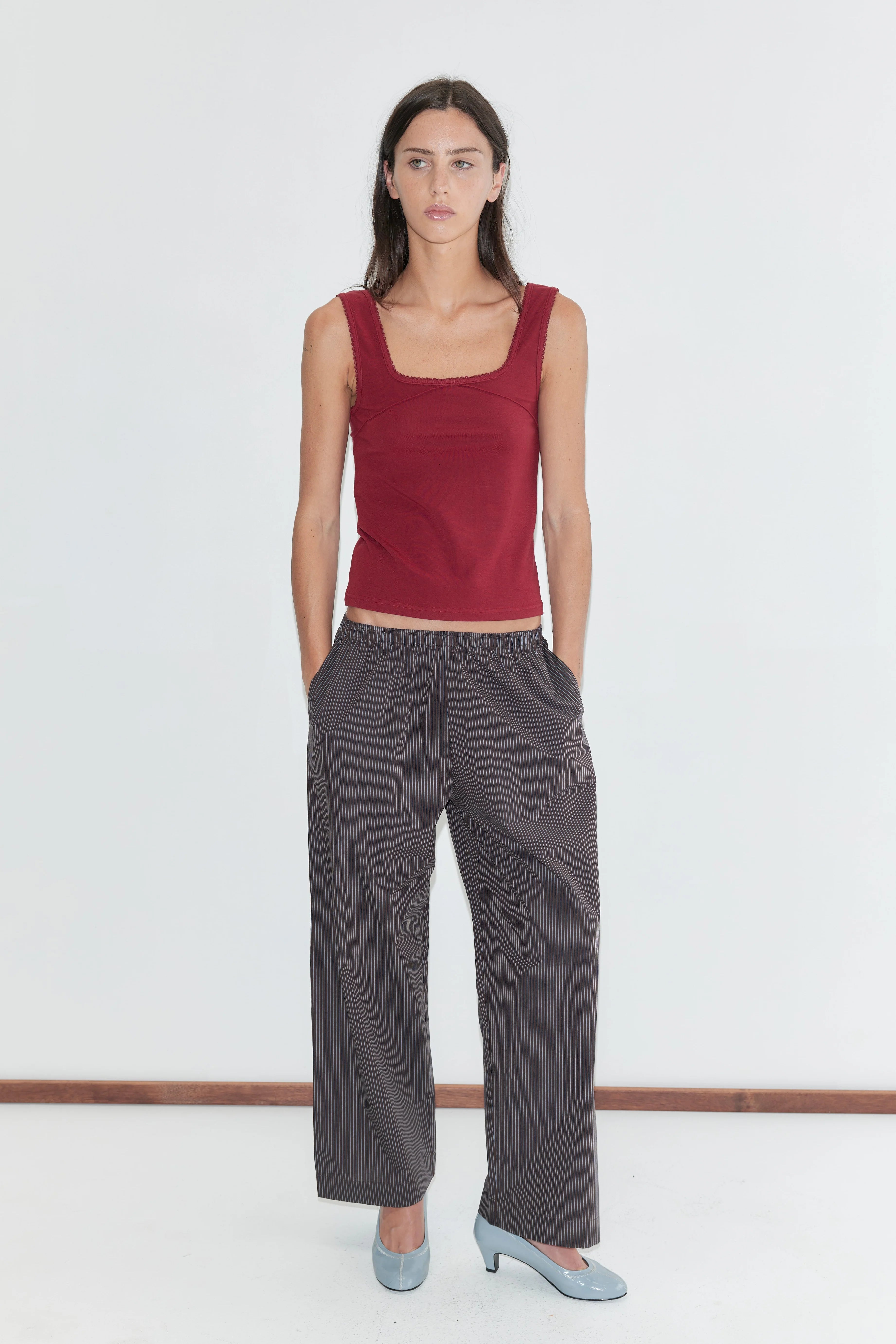 (PRE-ORDER) EASE TROUSER - BROWN BLUE STRIPE
