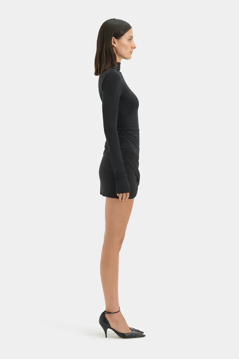 MILESI DRAPE MINI DRESS - BLACK