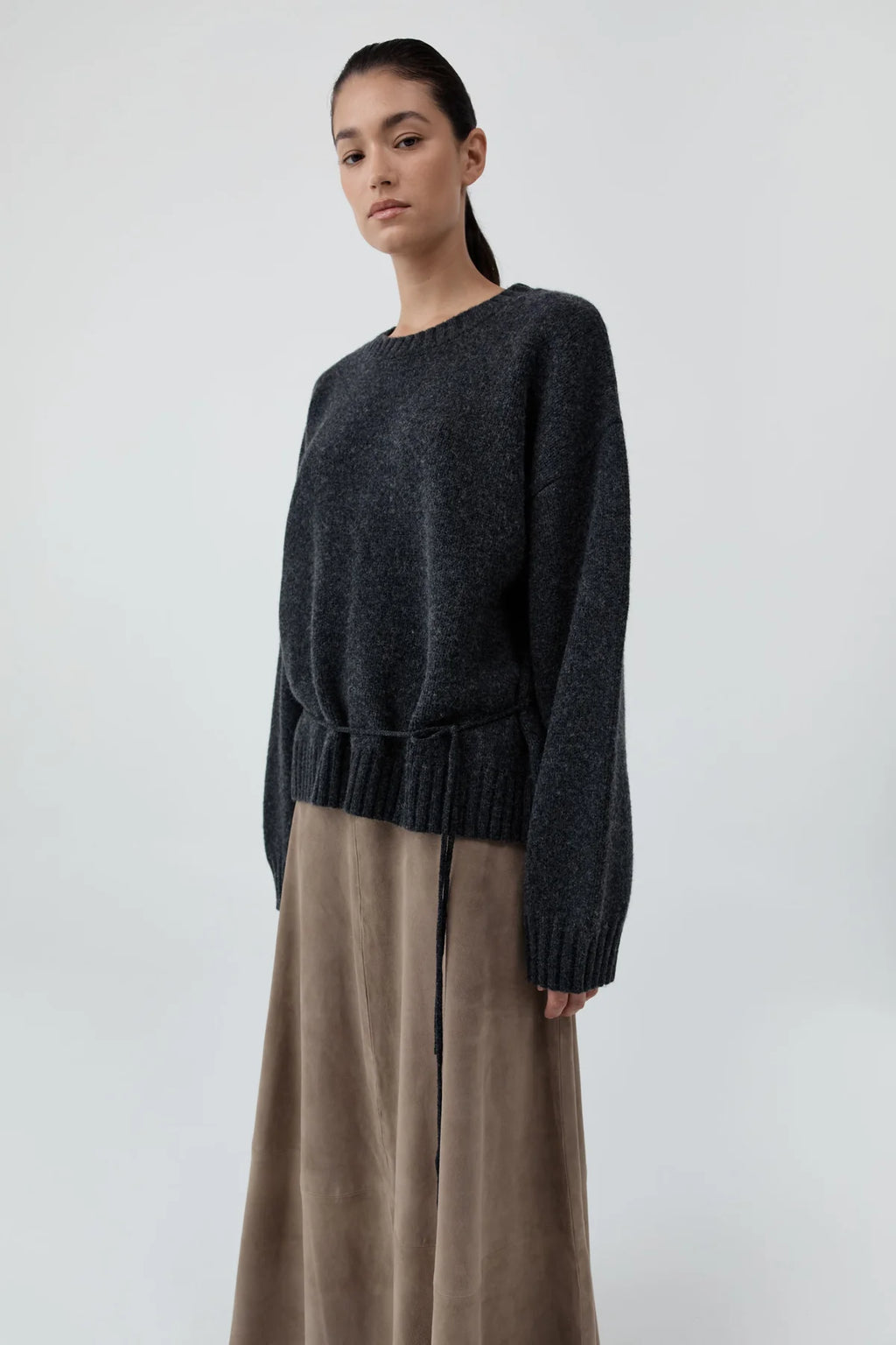 WOOL CREW NECK JUMPER - CHARCOAL MELANGE