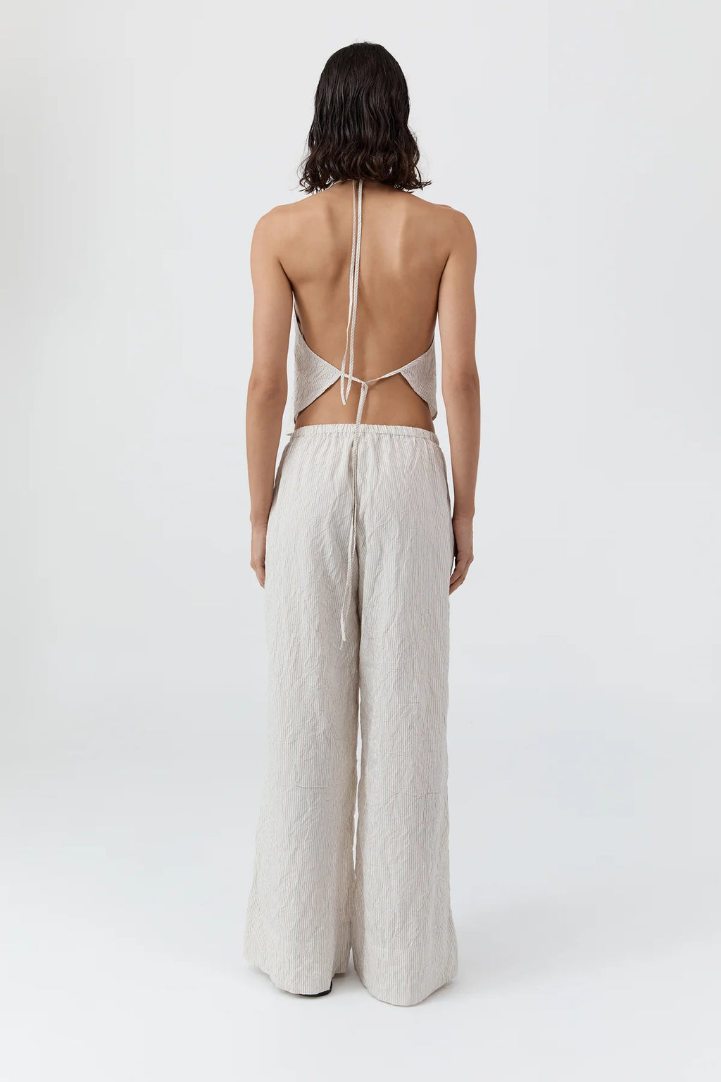 CRUSHED HALTER TOP - PETITE PINSTRIPE
