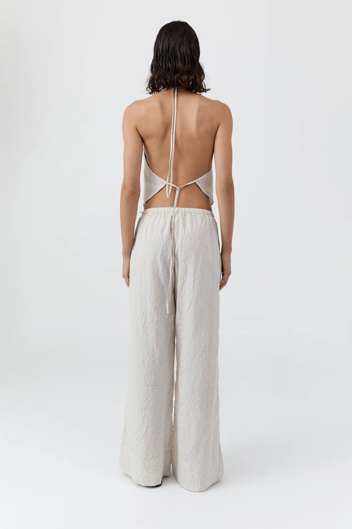 CRUSHED HALTER TOP - PETITE PINSTRIPE