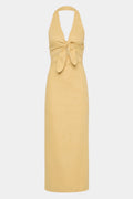 CARLOTTA TIE MIDI DRESS - RAFFIA