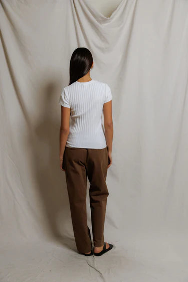 SURI RIB CREWNECK CAP SLEEVE TEE - WHITE