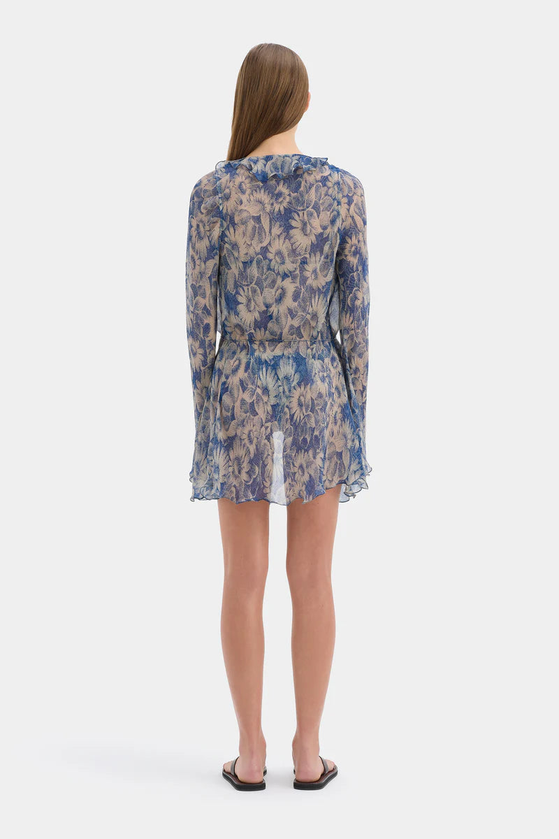 LILIA RUFFLE LONG SLEEVE MINI DRESS - DAISY MEADOW