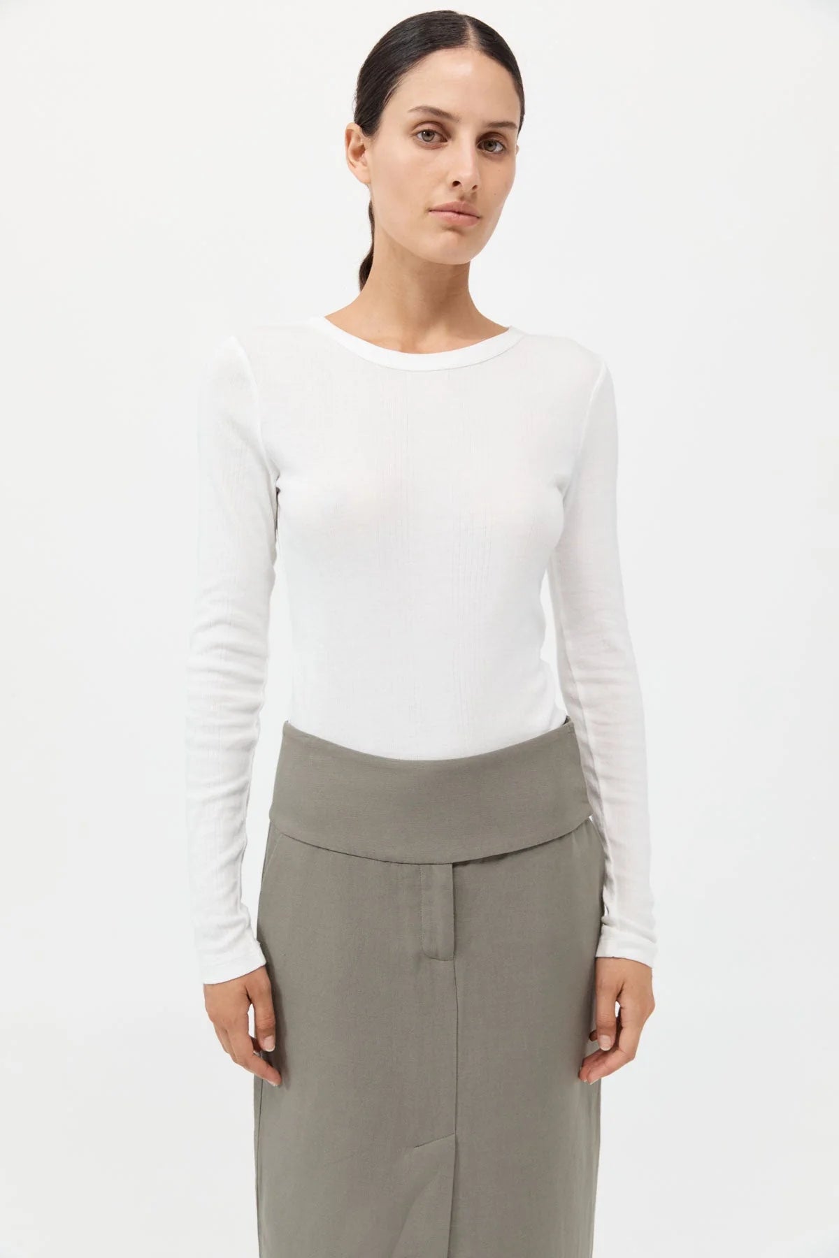 ORGANIC COTTON SOFT RIB LONG SLEEVE TOP - WHITE