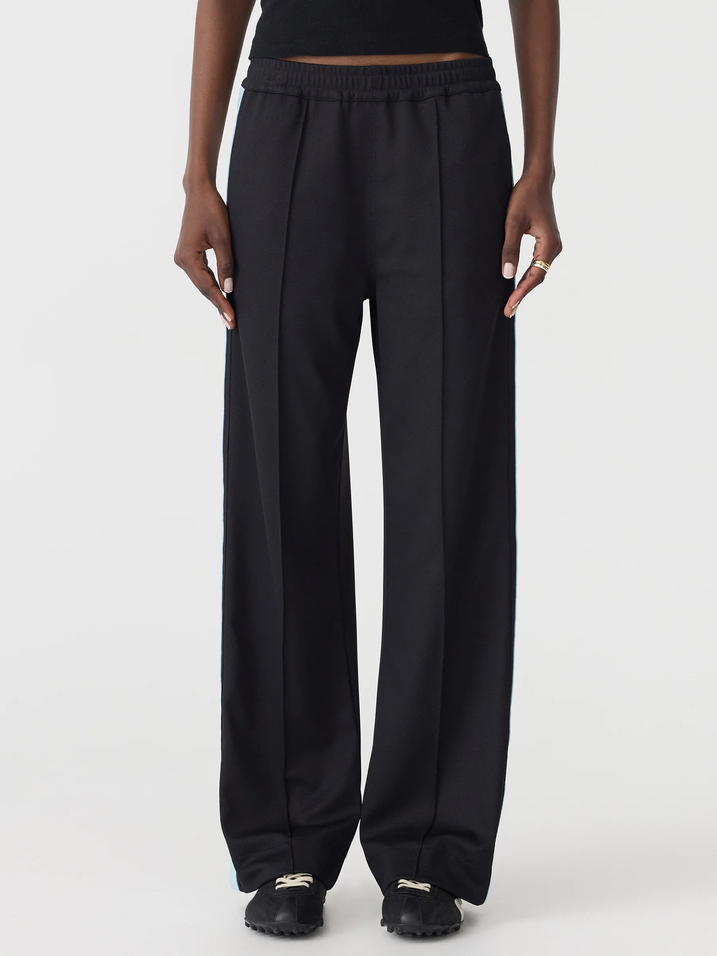 PIQUE STRIPE DETAIL PANT - BLACK AND PALE BLUE