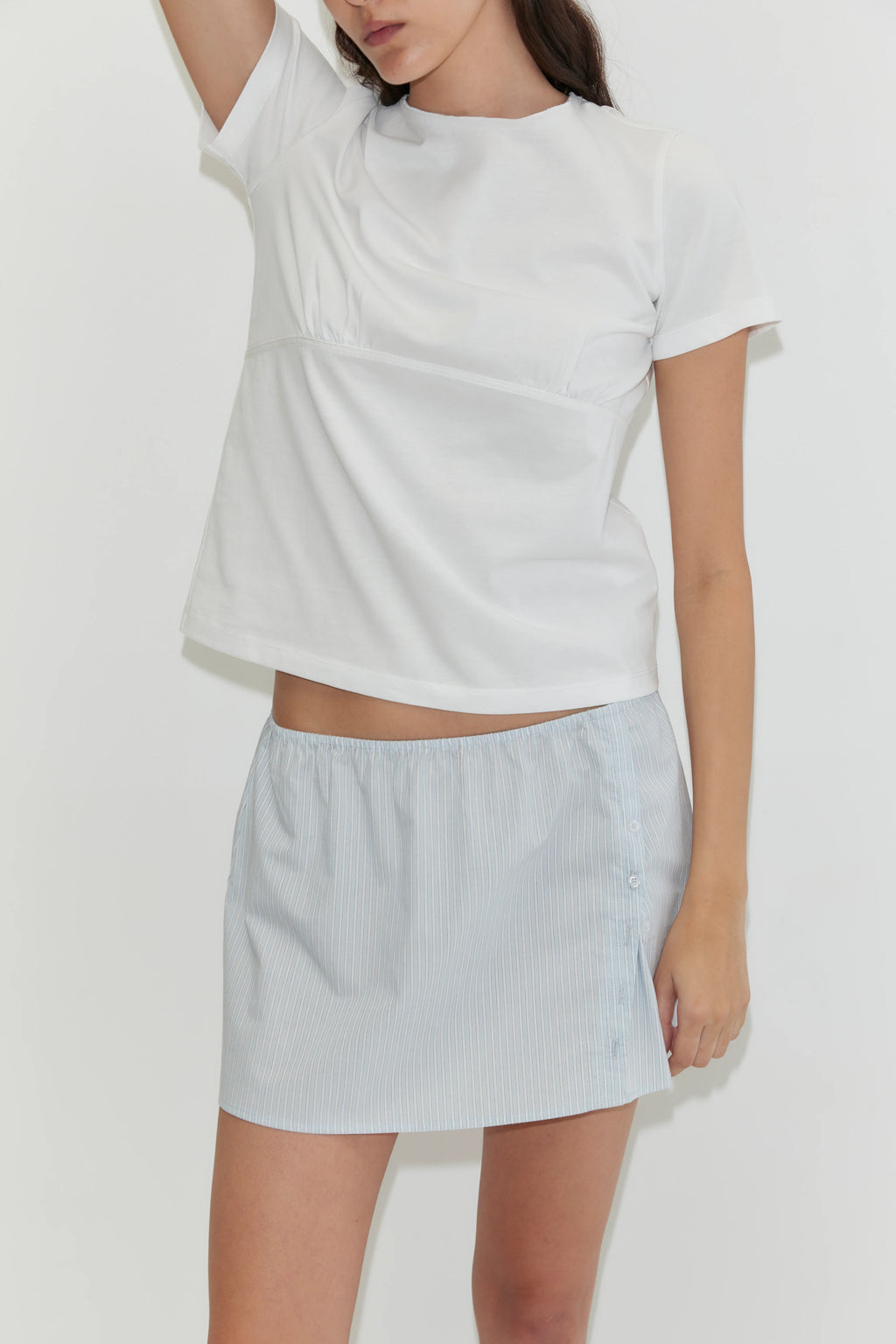 PLEAT SPLIT SKIRT - MIST STRIPE
