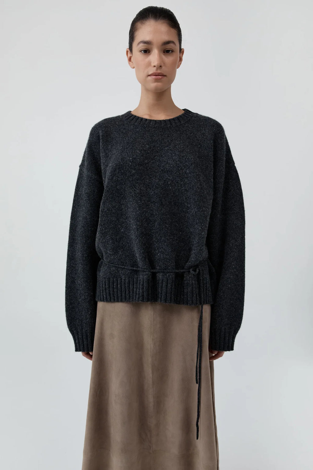 WOOL CREW NECK JUMPER - CHARCOAL MELANGE