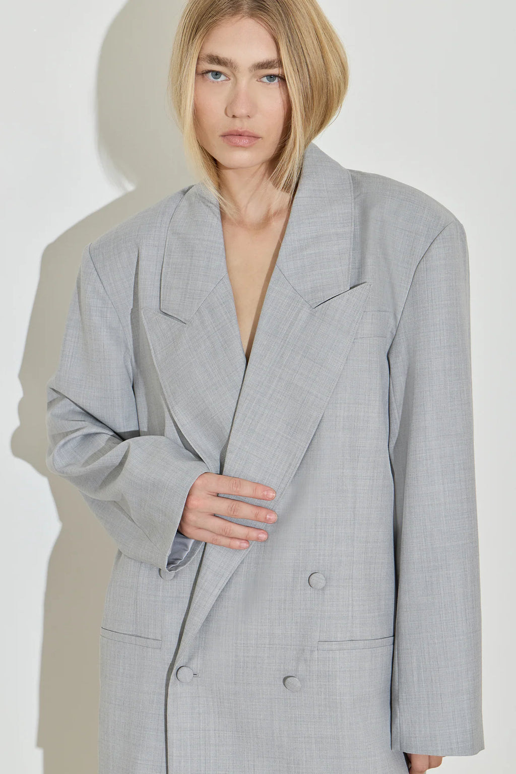 DOUBLE BREASTED BOYFRIEND BLAZER - SILVER