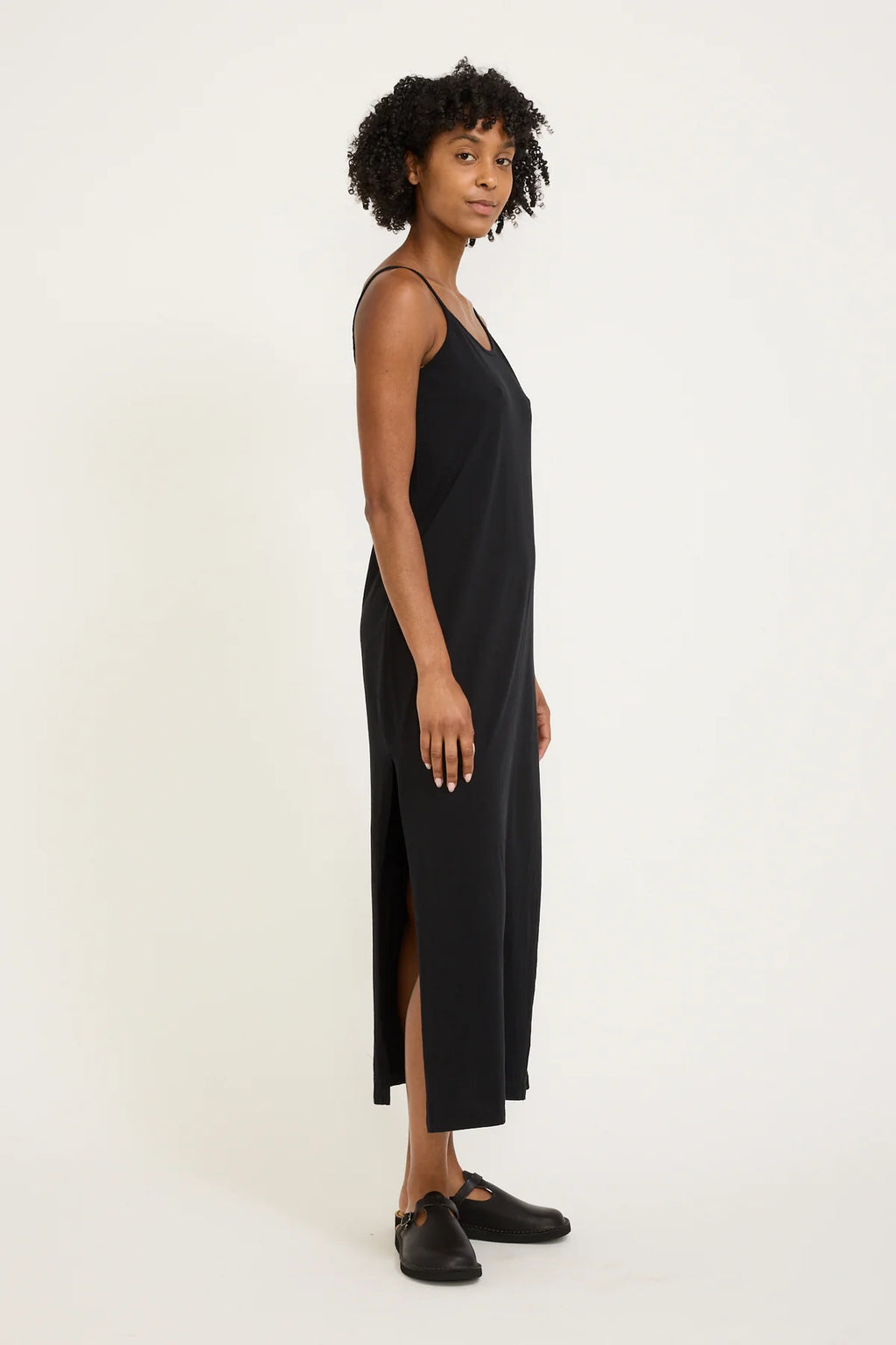 SLIP BOXY LONGERLINE TANK DRESS - BLACK
