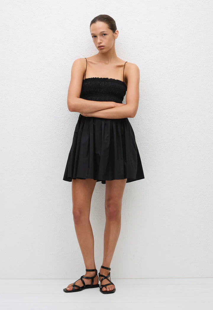 SHIRRED BODICE MINI DRESS - BLACK