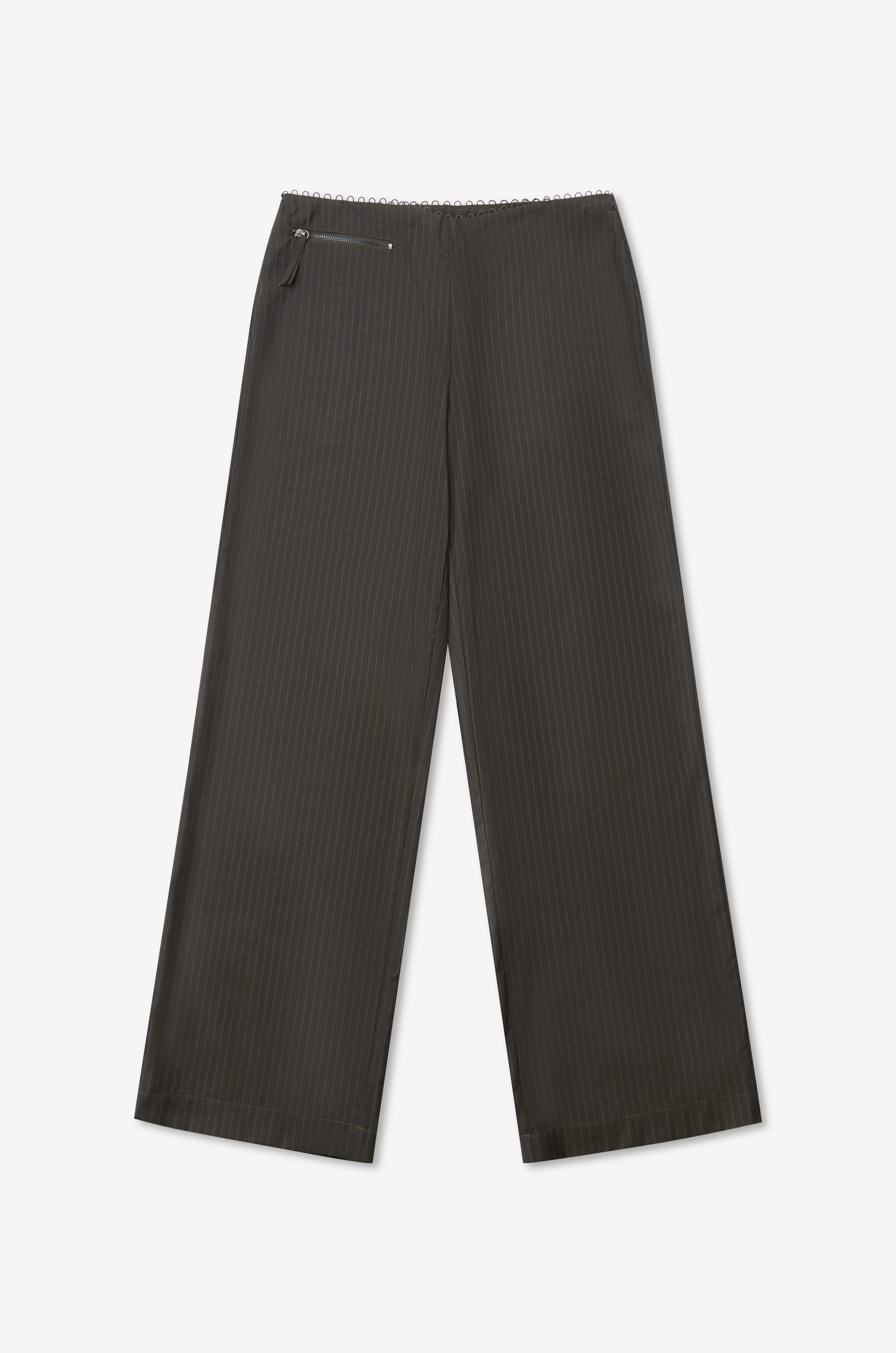 (PRE-ORDER) PURE WOOL ZIP PANT - CHARCOAL STRIPE