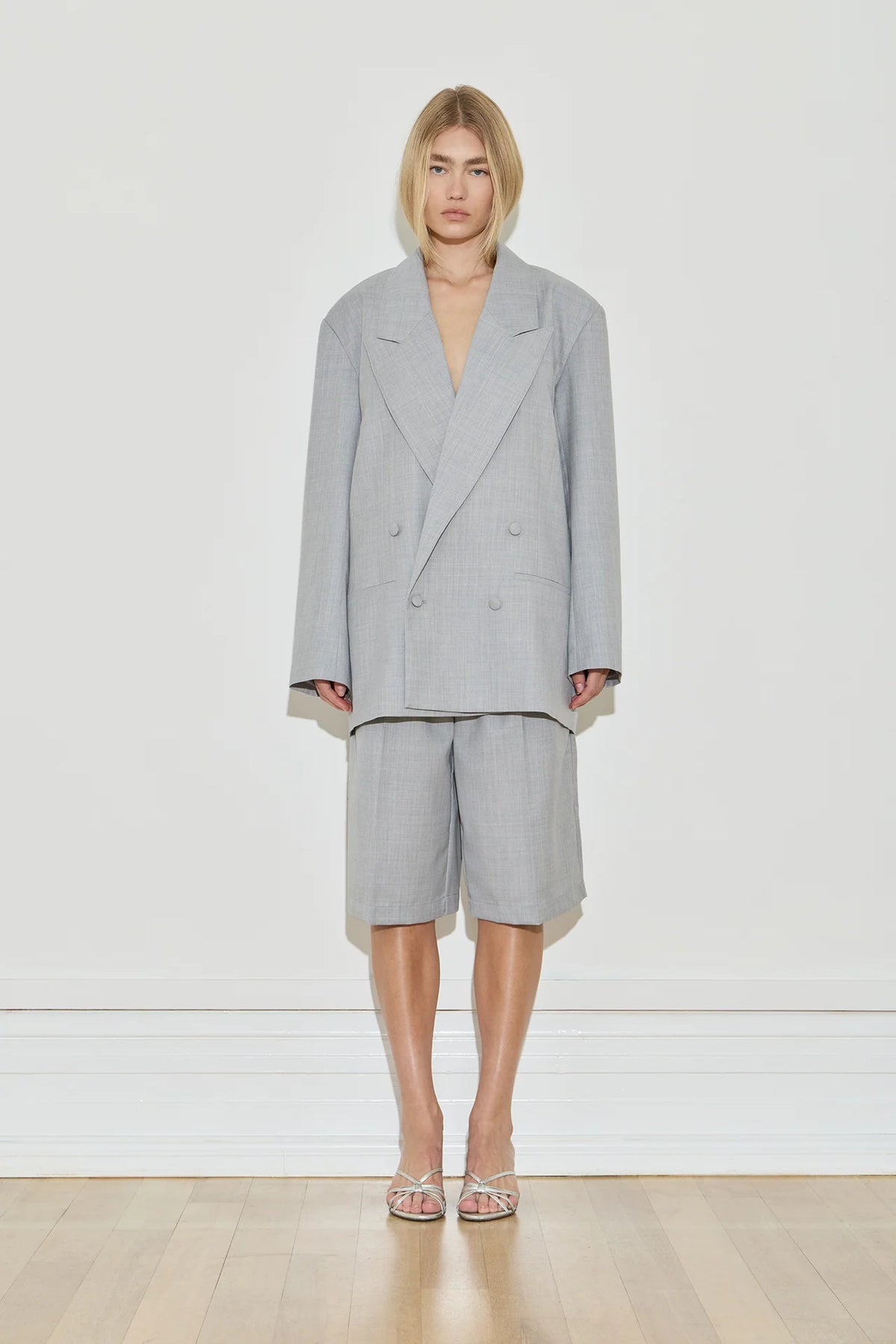 DOUBLE BREASTED BOYFRIEND BLAZER - SILVER