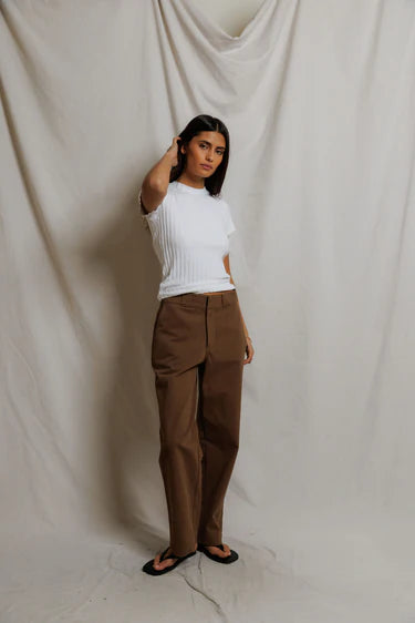 SURI RIB CREWNECK CAP SLEEVE TEE - WHITE