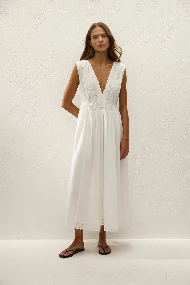 (PRE-ORDER) DALILA MIDI DRESS - FERNANDA LACE ANTIQUE WHITE