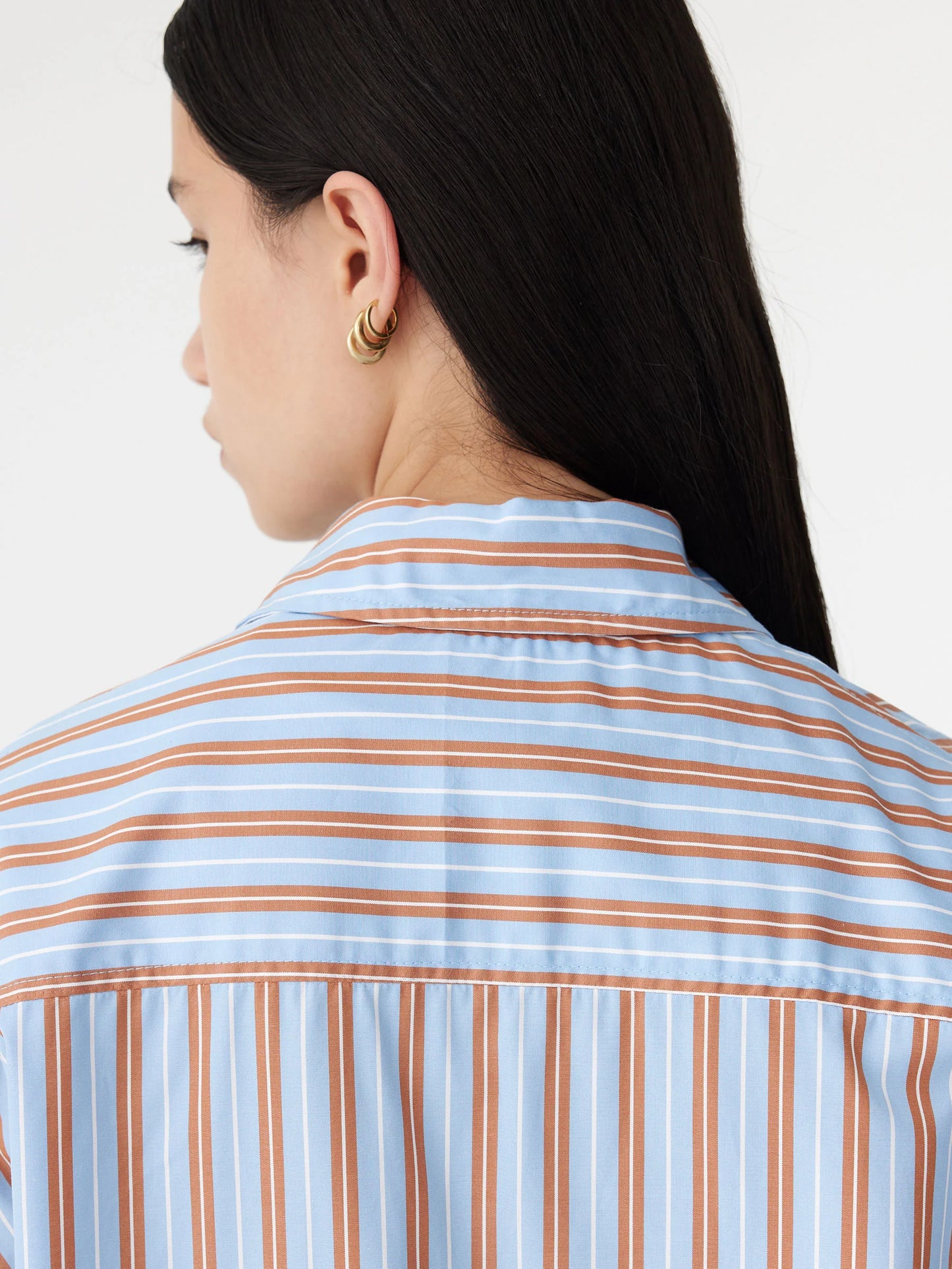 STRIPE BOYFRIEND SHIRT - BROWN/PALE BLUE/WHITE