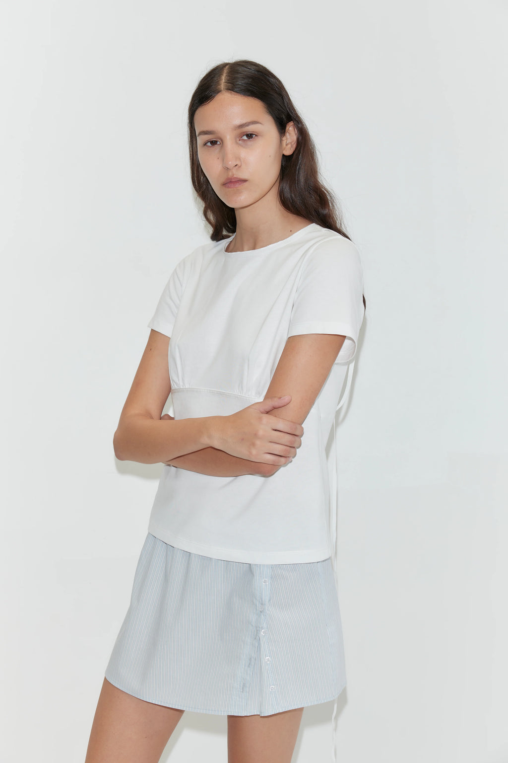 PLEAT SPLIT SKIRT - MIST STRIPE