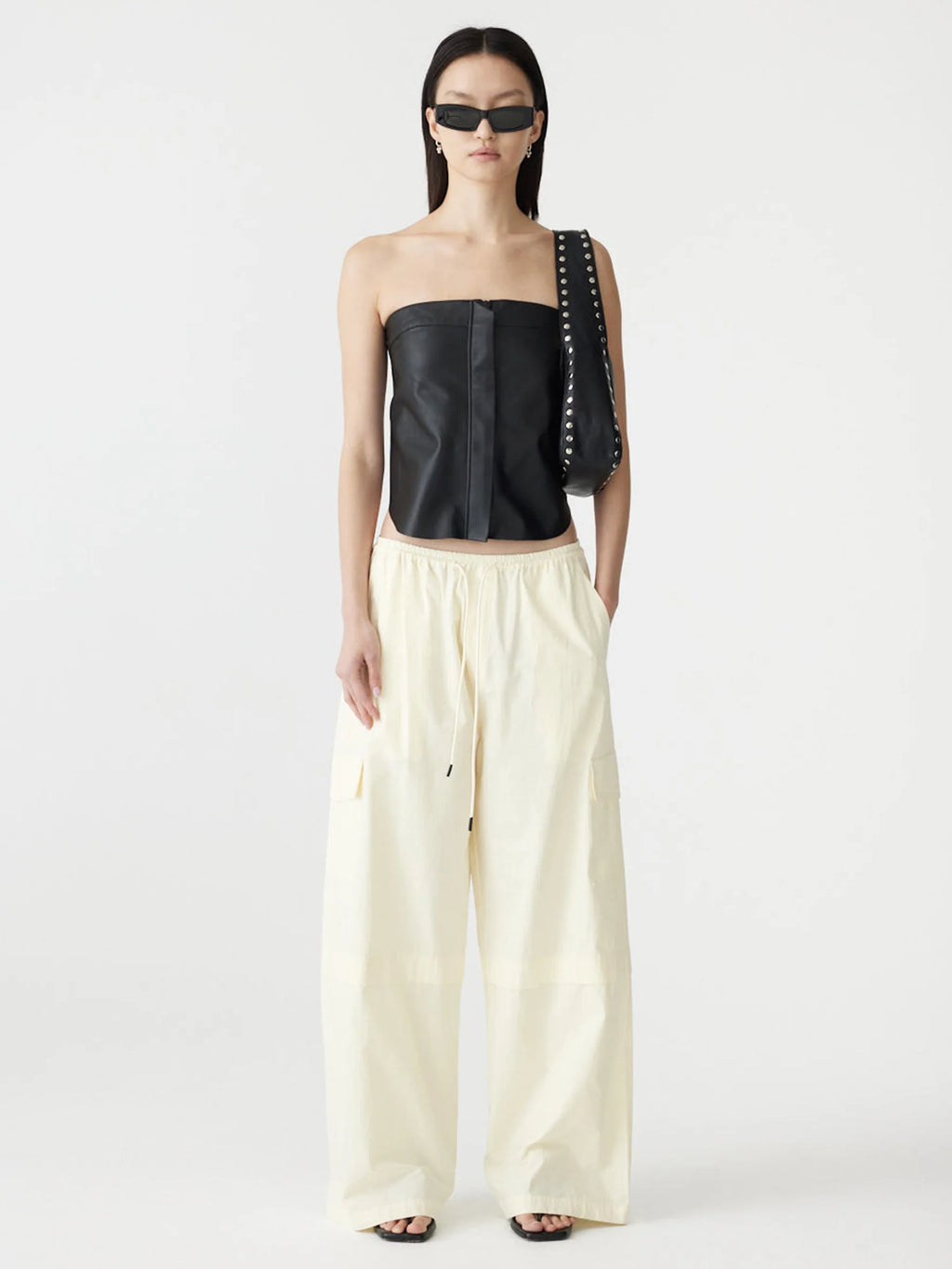 CRUSHED COTTON LAYERED PANT - PALE YELLOW