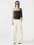 CRUSHED COTTON LAYERED PANT - PALE YELLOW
