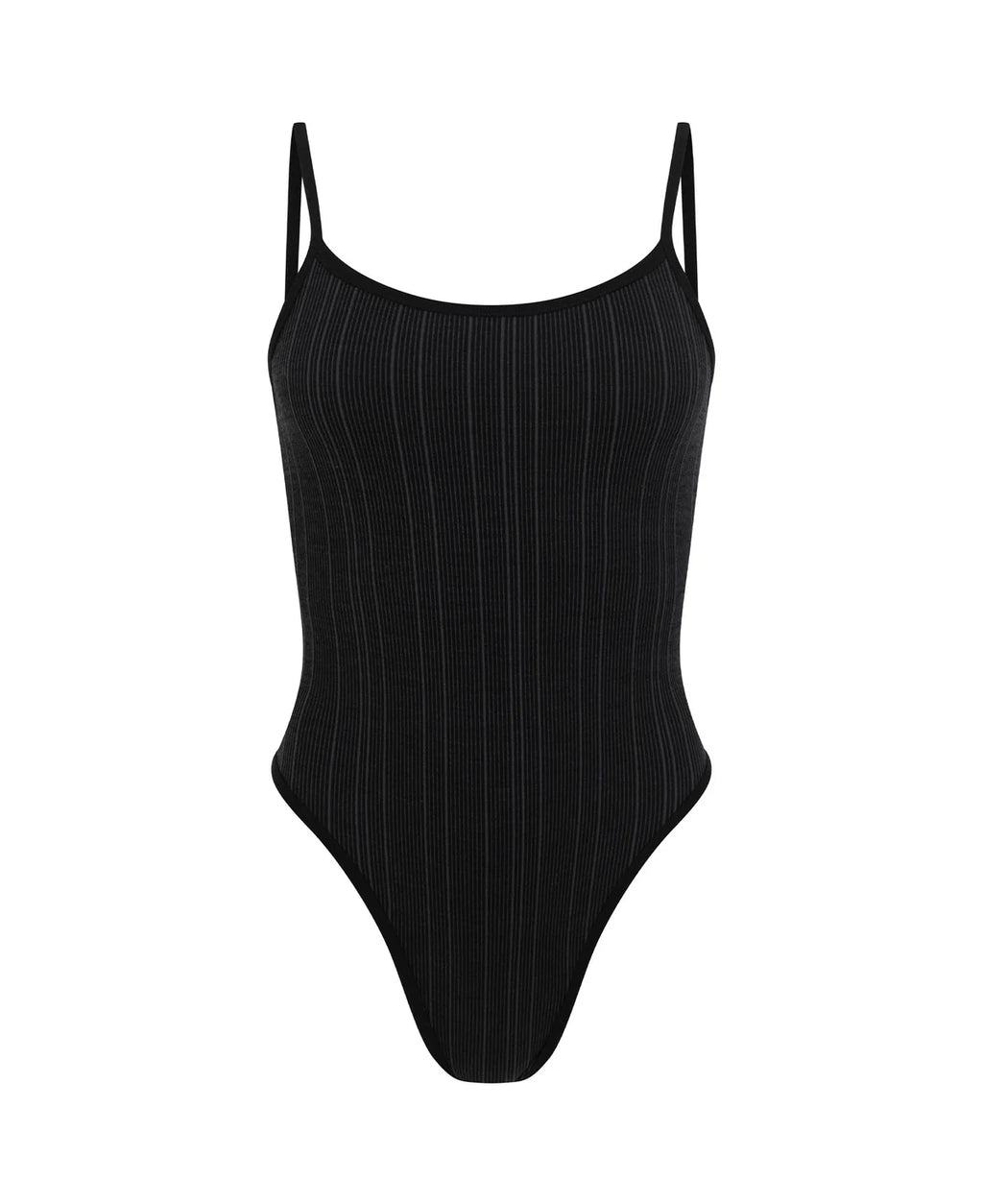 PINSTRIPE WOOL BODYSUIT - OBSIDIAN