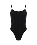 PINSTRIPE WOOL BODYSUIT - OBSIDIAN