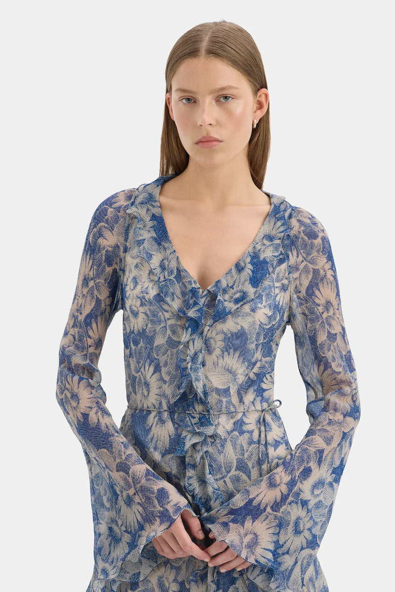 LILIA RUFFLE LONG SLEEVE MINI DRESS - DAISY MEADOW