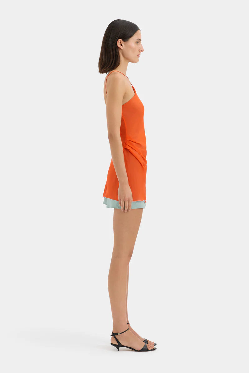(PRE-ORDER) DANICA TIE MINI DRESS - TANGERINE SPLICE
