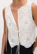 BRODERIE TIE BLOUSE - WHITE