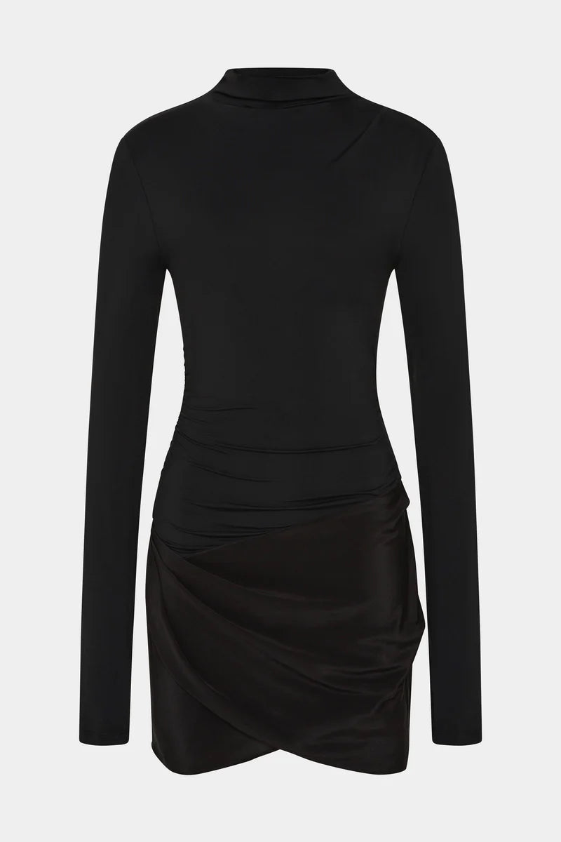 MILESI DRAPE MINI DRESS - BLACK