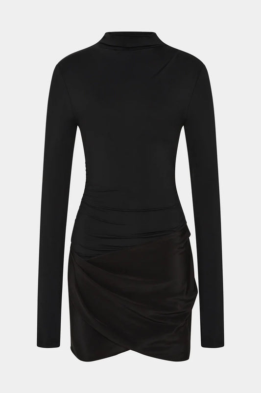MILESI DRAPE MINI DRESS - BLACK