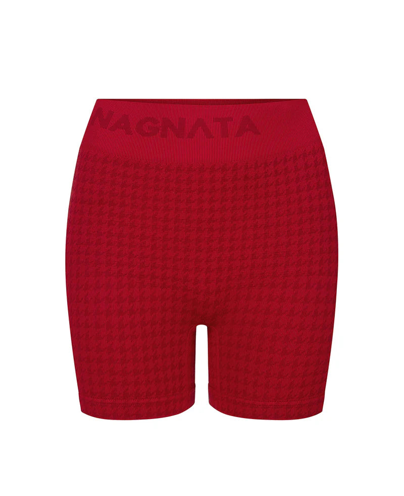 HOUNDSTOOTH WOOL MINI SHORT - CRIMSON