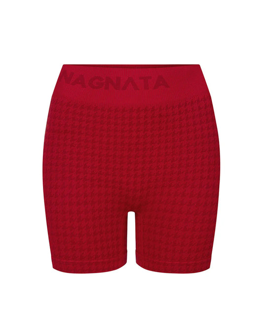 HOUNDSTOOTH WOOL MINI SHORT - CRIMSON