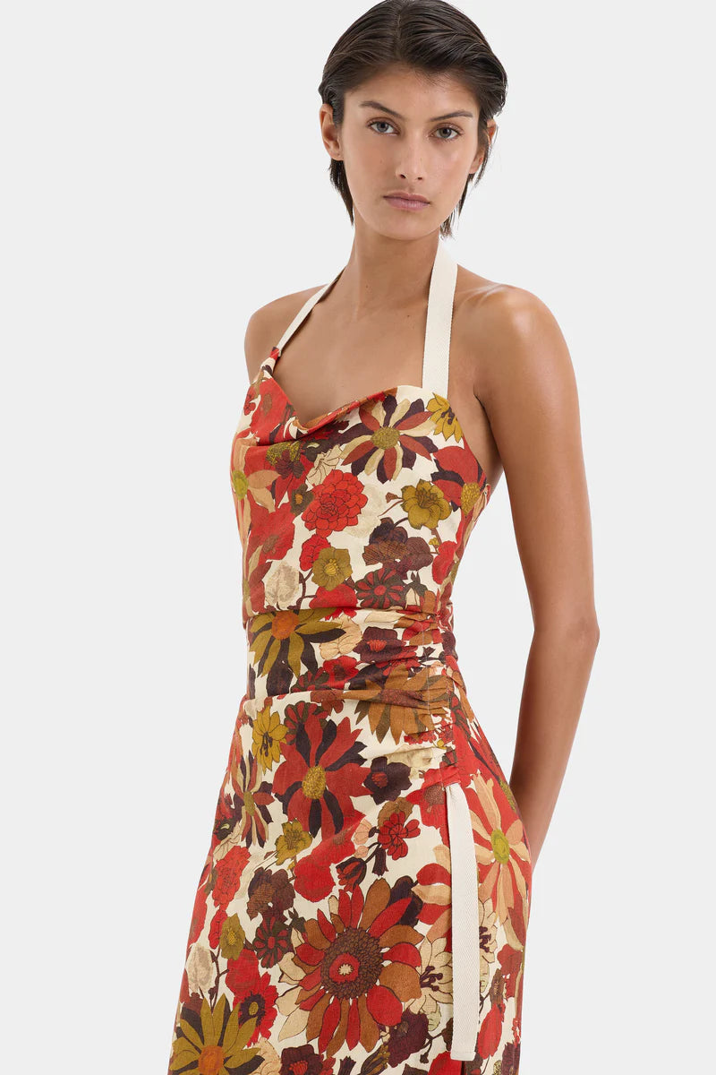 CASTELLA GATHERED MIDI DRESS - FLORA ROSSO