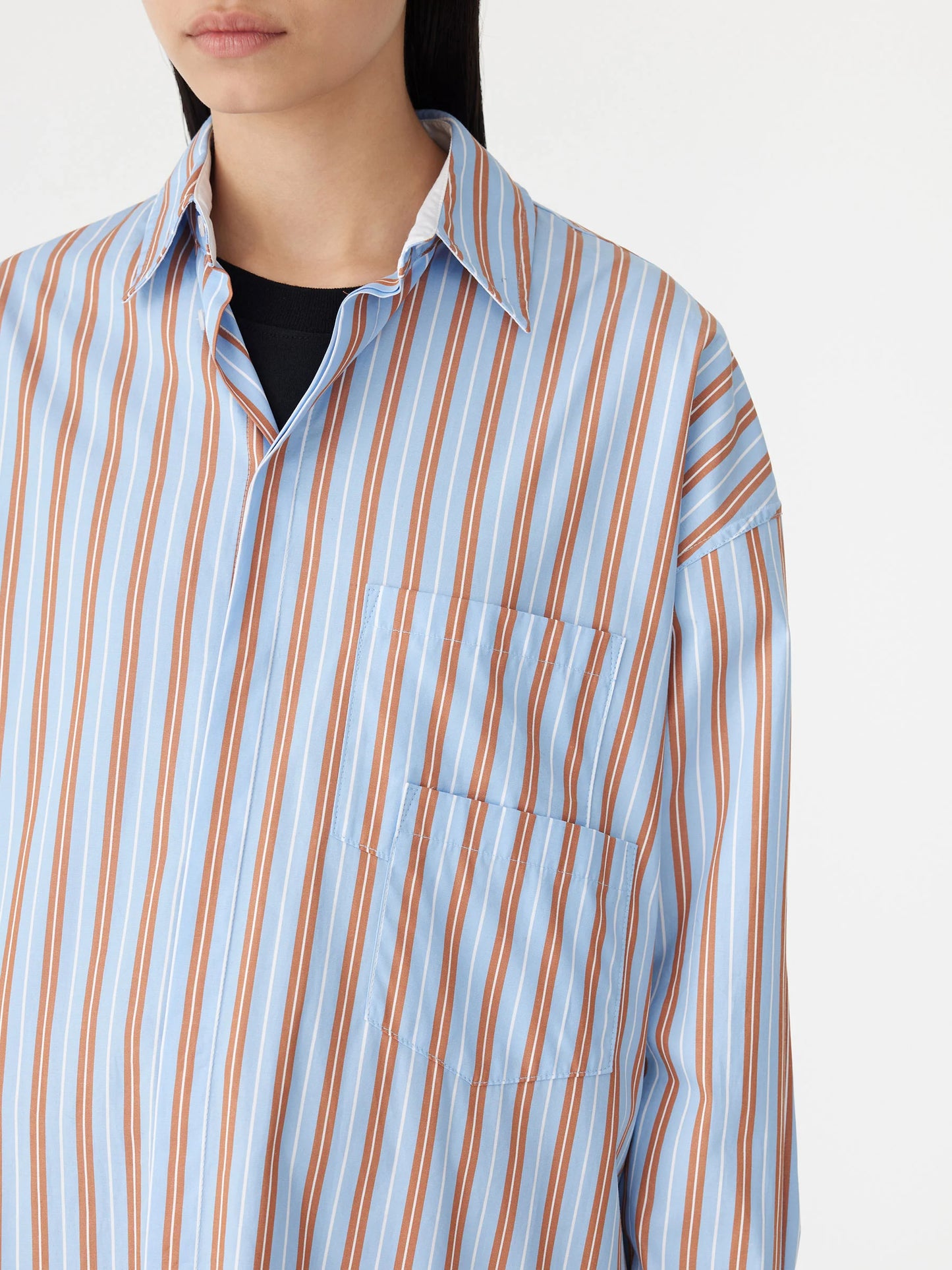 STRIPE BOYFRIEND SHIRT - BROWN/PALE BLUE/WHITE