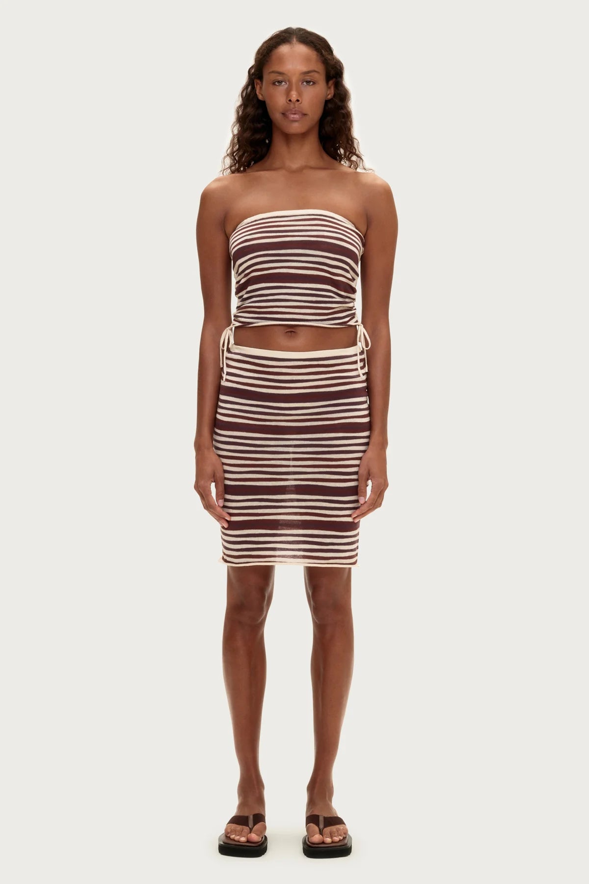 (PRE-ORDER) KNIT BANDEAU TOP - CHOCOLATE STRIPE