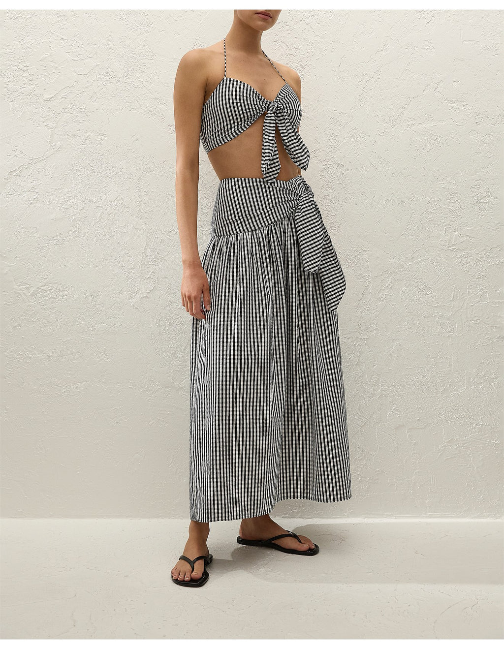 LUCIA MIDI SKIRT - BLACK TEXTURED GINGHAM