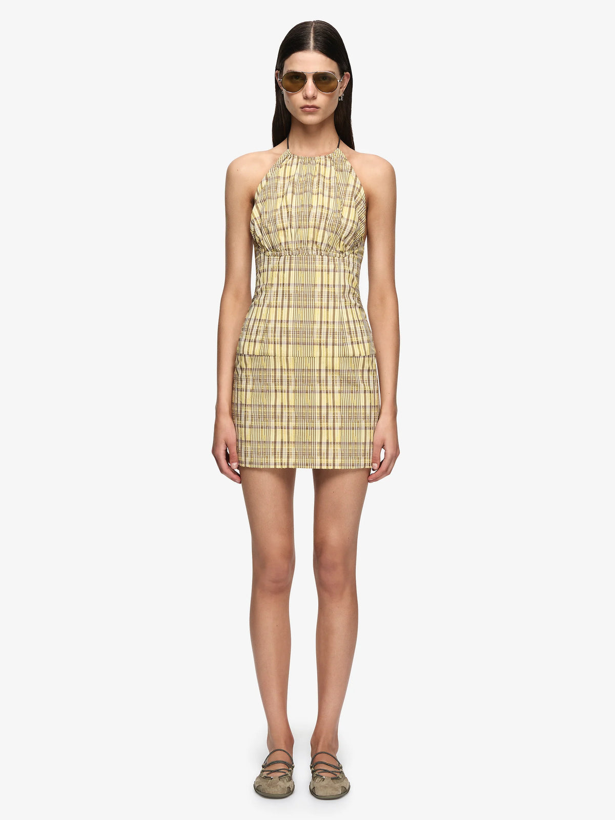 TESSELLATE MINI DRESS - CITRUS / TAUPE