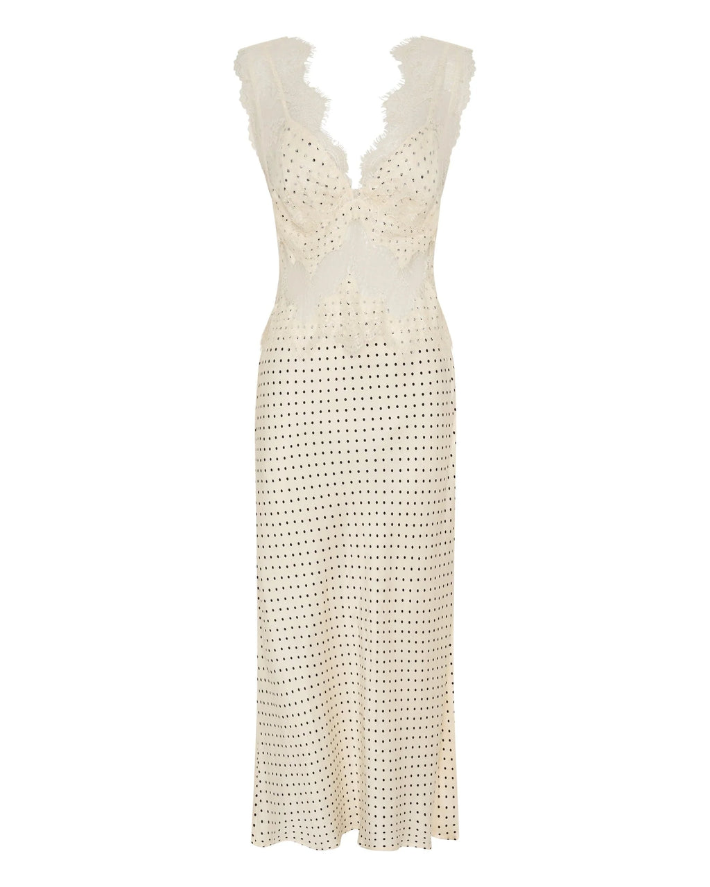 VISIONS LACE MAXI DRESS - CREAM POLKA DOT