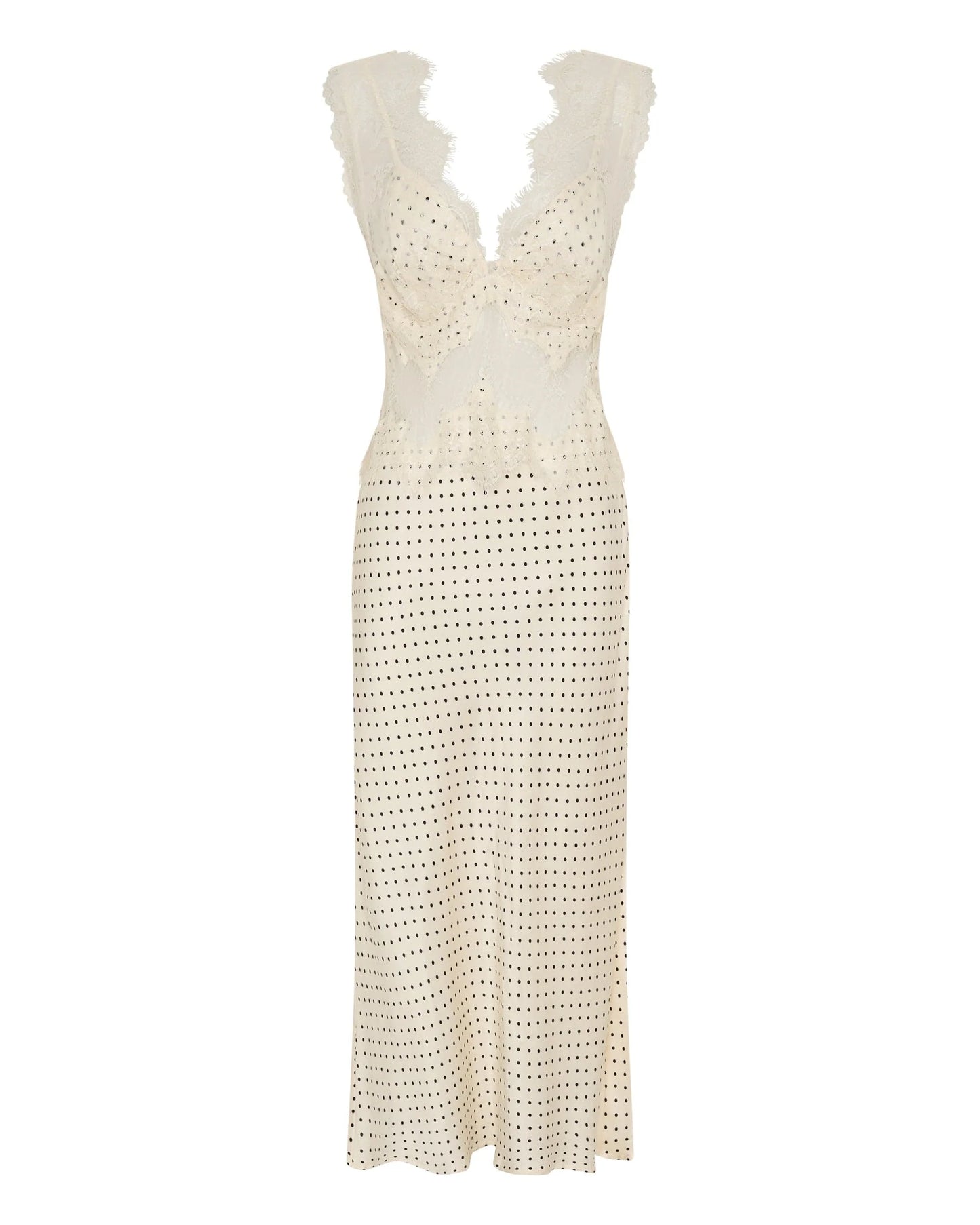 (PRE-ORDER) VISIONS LACE MAXI DRESS - CREAM POLKA DOT