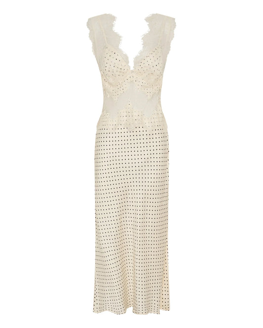 (PRE-ORDER) VISIONS LACE MAXI DRESS - CREAM POLKA DOT