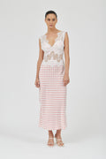 VISIONS LACE DEEP V MAXI DRESS - RED POLKA DOT