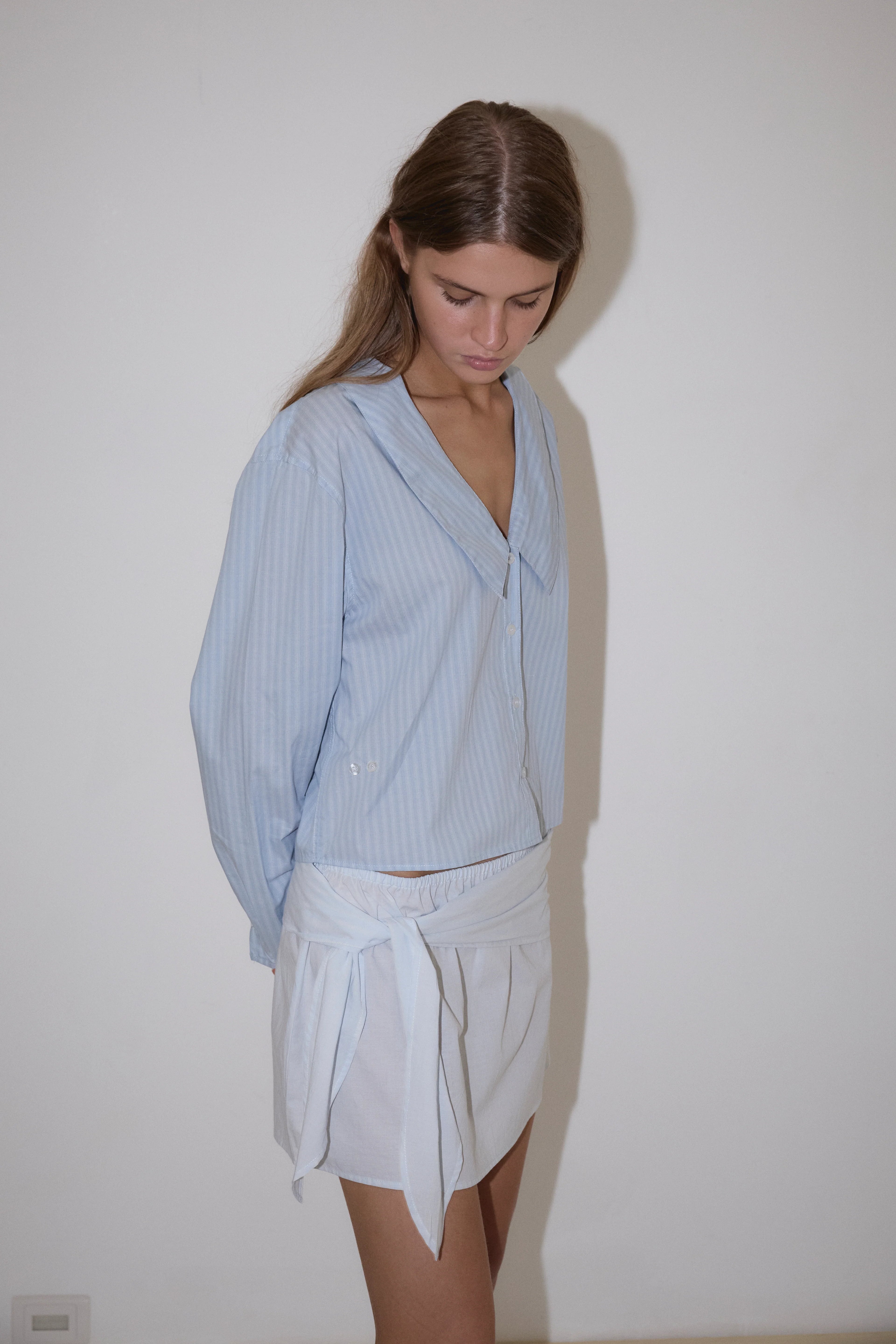 WAIST BUTTON SHIRT - LAKE BLUE STRIPE
